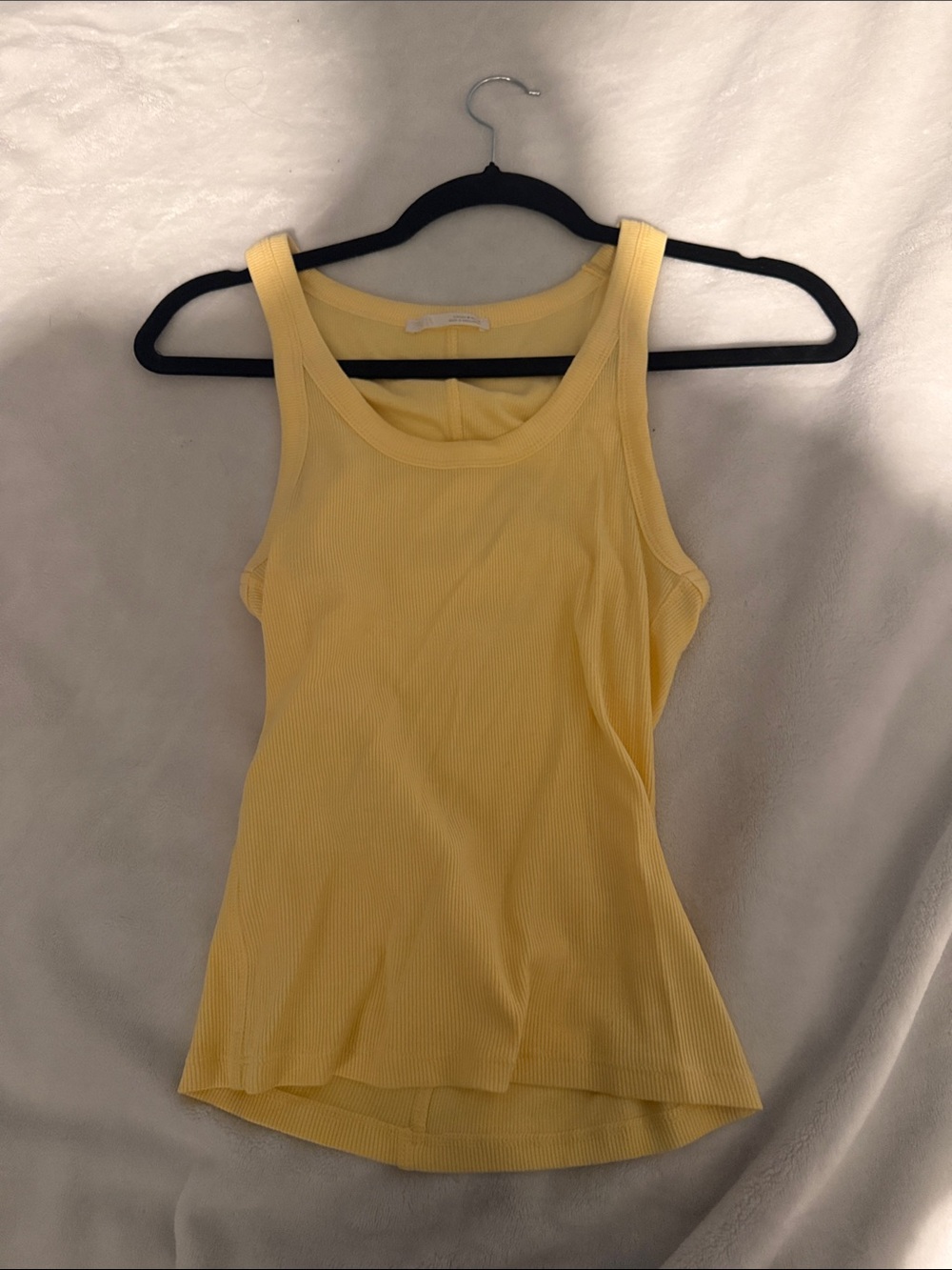 Zara Yellow Ribbed Scoop Neck Tank Top